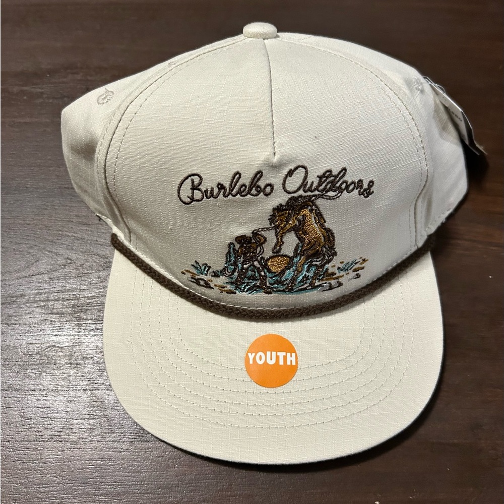 BURLEBO Kids Hat Cream with Brown and Blue Embroidery